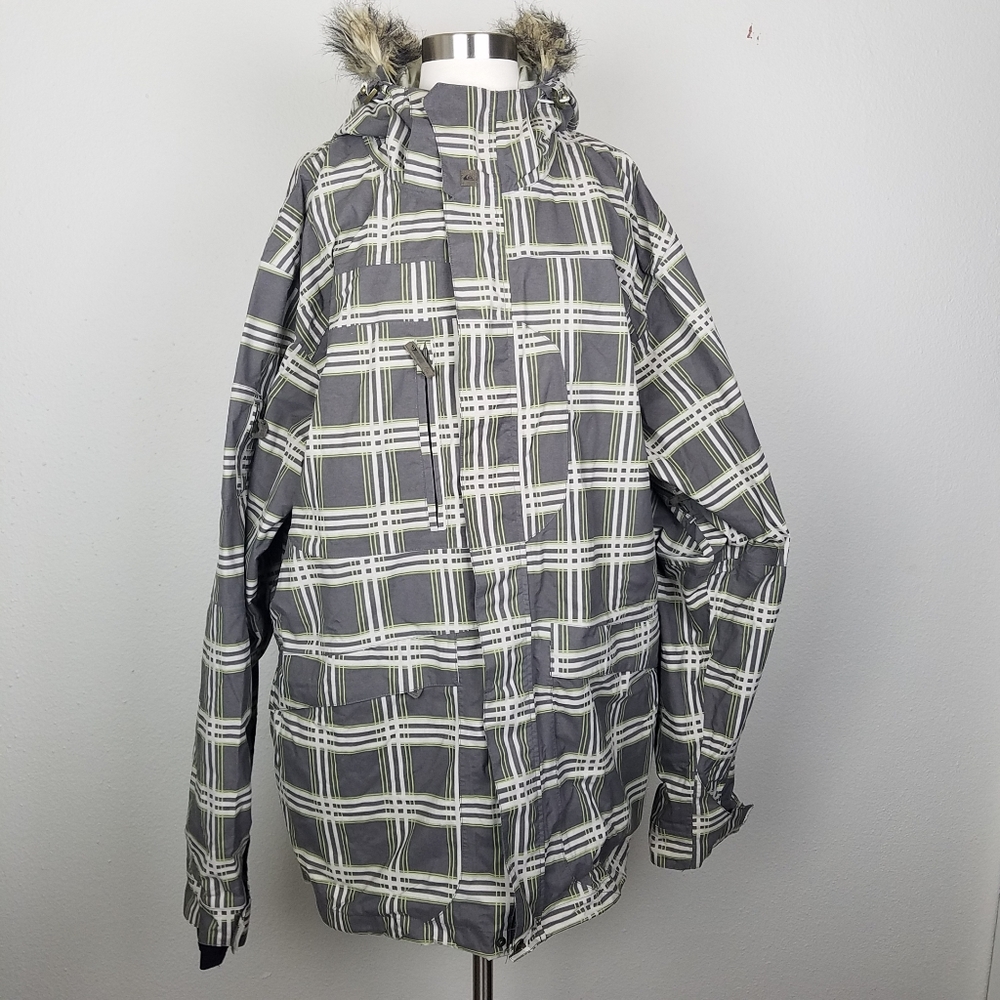 QUICKSILVER MEN'S GREEN PLAID BOMBER JACKET